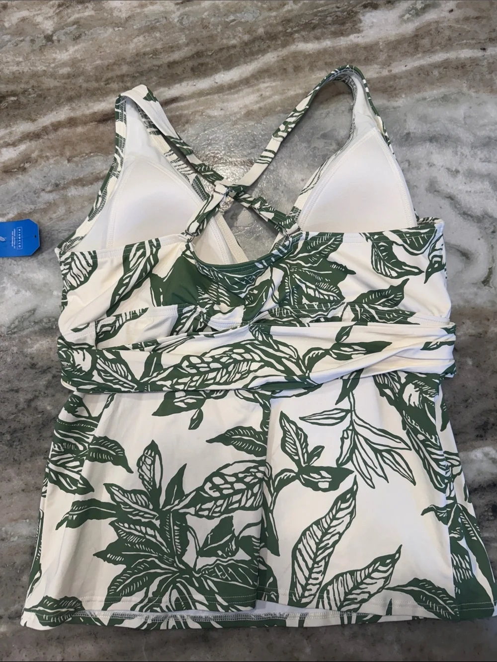 NWT Lands' End Cream Tankini with Green Leaf Print - Picture 7 of 12